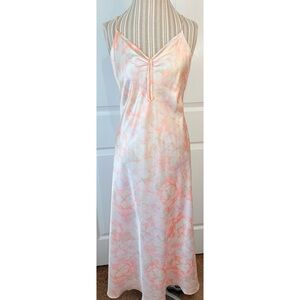 Vintage HALSTON III Long Pink Floral Satin Nightgown USA Size Large